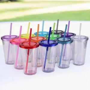 Gobelet réutilisable en plastique à double paroi de 16 oz avec paille, transparent, pour boissons, conteneur de voyage isotherme portable - Product Image 2