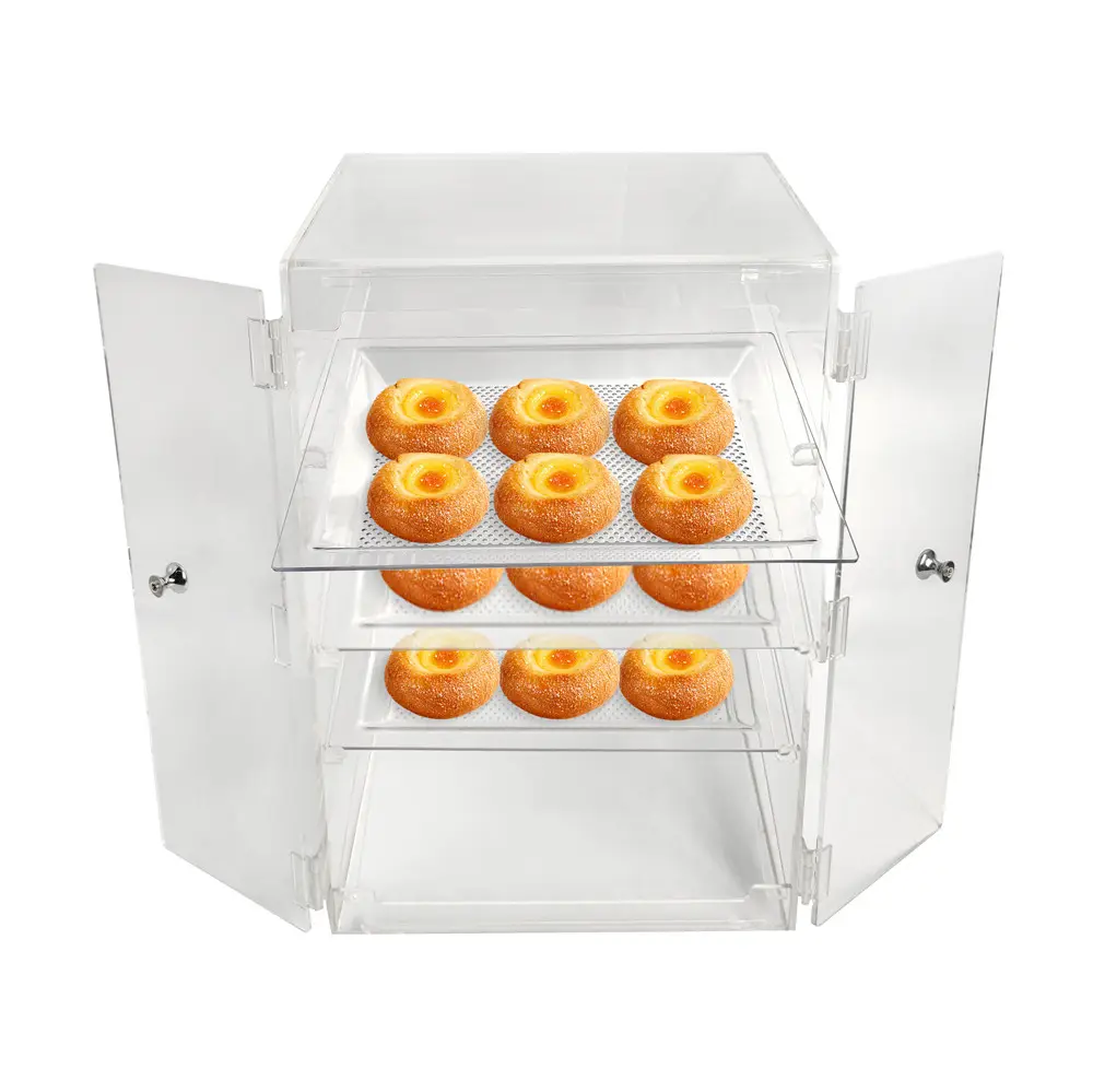 Vitrine acrylique à quatre niveaux pour boulanger, pâtisserie transparente, biscuit, boulangerie, cupcake, vitrine avec plateau