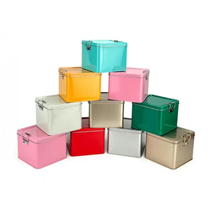 Boîte en <span class=keywords><strong>métal</strong></span> vide carrée vide bon marché de couleur bleue pour biscuits, bonbons et chocolat avec boucle - Product Image 1