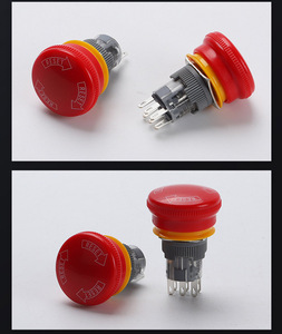 Botón Pulsador de Parada de Emergencia con Cabeza de Hongo de Plástico IP65, Reinicio Giratorio, Impermeable, 16mm, 1NO 1NC, 3 Pines, Rojo, CE, 3 Pines/6 Pines - Product Image 2