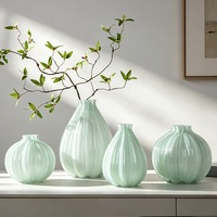 RYLAVA Juego de Jarrones de Vidrio Soplado a Mano con Rayas Verticales en Forma de Calabaza, Decoración Moderna para Bodas y Hogar, Centro de Mesa Hidropónico