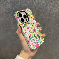 Coque de Téléphone à Double Couche en Film de Sublimation avec Motif Floral pour Apple iPhone 16 15 11 12 13 14 Pro Max 7 8 Plus