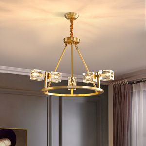 โคมไฟระย้าสไตล์โพสต์โมเดิร์นทองแดงแท้สำหรับห้องนั่งเล่น โคมไฟคริสตัลทรงสี่เหลี่ยมหรูหราสไตล์นอร์ดิก ใช้พลังงานไฟฟ้ากระแสสลับ - Product Image 1