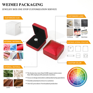 WEIMEI Elegant Classic Red Leatherette Jewelry Case with Black Velvet Ring Pendant Necklace <b>Gift</b> Case Jewelry Packaging <b>Box</b> - Product Image 3