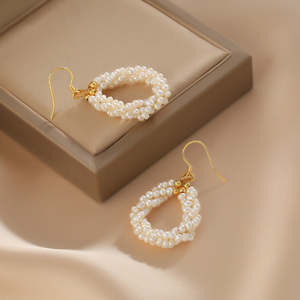Pendientes de Perlas de Agua Dulce Hechos a Mano con Cuentas de Arroz Pequeñas, Joyería Tejida de Moda - Product Image 3