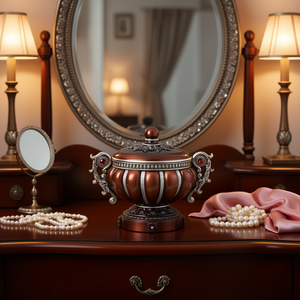 Boîte à bijoux décorative Delicata, 11,5 pouces, bronze rougeâtre avec accents argentés, boîte de rangement ronde à couvercle pour l'affichage des bijoux - Product Image 2