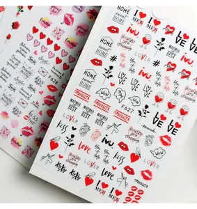 Qianya nuovo arriva adesivo per unghie di san valentino WG334-461 cuore labbra rosse adesivi per unghie per decalcomanie per unghie da sposa
