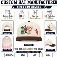 Casquette de baseball personnalisée à 6 panneaux en daim crème et marron avec lettres en chenille et broderie de roses pour streetwear vintage, chapeau OEM ODM