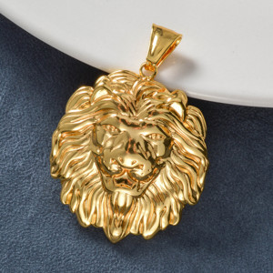 Pendentif Tête de Lion Sculptée en 3D, Luxe, Personnalisable, en Acier Inoxydable 316L Plaqué Or 18K, pour Collier Homme à Maillons Cubains Fins - Product Image 3