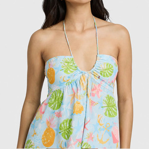 Jumpsuits plisados sin tirantes con estampado playero de verano al por mayor, personalizados, transpirables, de algodón y lino, estilo Aloha. - Product Image 2