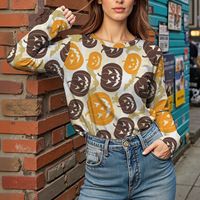 Kaos Wanita Lengan Panjang Kerah Bulat, Kasual Musim Panas, Bahan Bernapas Anti-Pilling, Tenun, Fashion, Custom Print, Personal