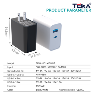 <span class=keywords><strong>Chargeur</strong></span> rapide GaN 65W avec ports Type-C et USB-A |   Protection OTP de charge PD simultanée 65W/18W pour ordinateurs portables et téléphones - Product Image 5