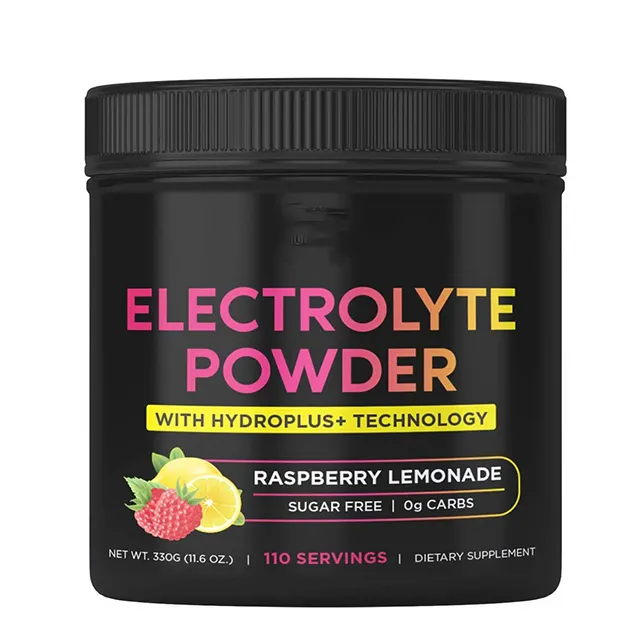 Poudre d'électrolyte délicieuse, supplément d'hydratation en poudre avec magnésium Potassium Calcium Raspberry limonade sans sucre