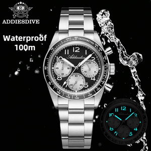 นาฬิกาโครโนกราฟ OEM Dial logo กันน้ำ 10BAR แสดงเวลาสองเขตเวลา เรืองแสง ตัวเรือนสแตนเลสสตีล ควอตซ์ สำหรับผู้ชาย รับสกรีนโลโก้ - Product Image 4
