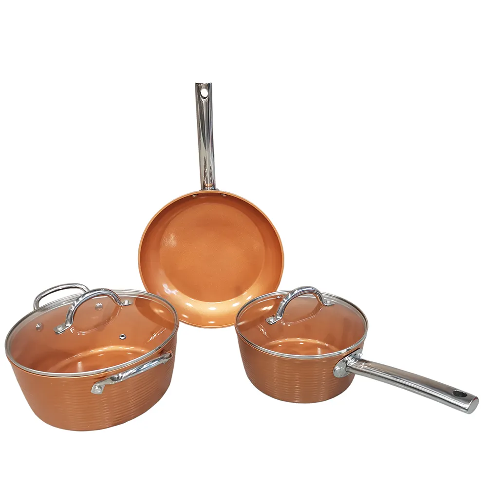 Copper Ceramic Coating Cookware Set with SS handle New Style Pans and Pots 2021