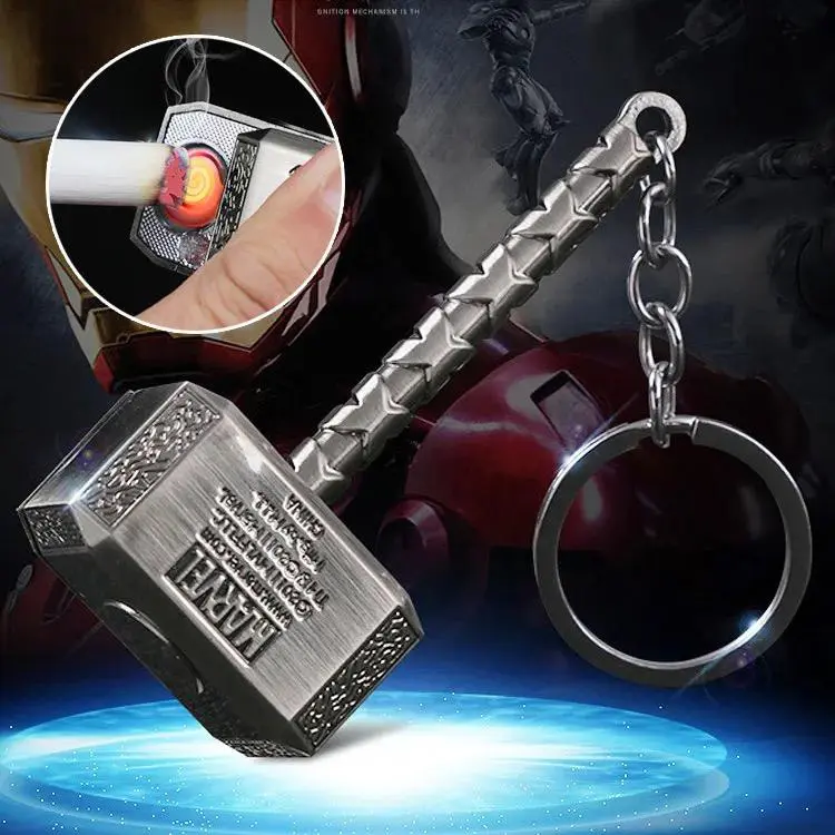 Grosir Mini Thor's Hammer pemantik listrik kreatif buatan tangan gantungan kunci perhiasan palu pemantik rokok