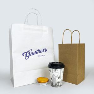 Sac en papier biodégradable pour aliments à emporter, avec poignée, impression personnalisée du logo, prix d'usine, respectueux de l'environnement - Product Image 1
