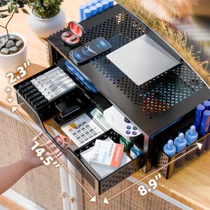 2 Tier Metal Monitor Stand Monitor Riser and Computer <strong>Desk</strong> Organizer <strong>with</strong> <strong>Drawer</strong> and Pen Holder for Laptop - Product Image 4