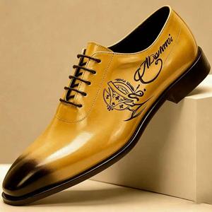 Men's Formal Shoes British Style <b>Top</b> Layer Cowhide Genuine Leather Low Heel Business Casual Oxfords Size 38 To 47 - Product Image 4
