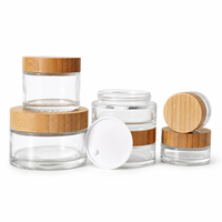 Pot en verre épais transparent de 30 ml avec couvercle à vis en bois de bambou massif, doublure intérieure, pour masque pour les yeux et le visage, logo personnalisé