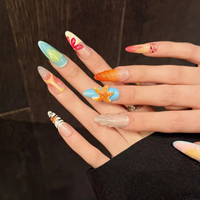 10 Uds. Uñas Postizas Hechas a Mano con Diseño 3D de Estrella de Mar, Uñas Acrílicas Cortas Cuadradas Tipo Stiletto, Reutilizables, Cobertura Completa, Uñas Artificiales Personalizadas