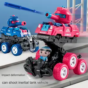 Kan Kogels Tankauto Traagheidsbotsing Afvuren In Een Misvormd Speelgoedtankmodel Kinderjongensspeelgoed