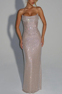 Vestido de noche largo elegante, estilo europeo y americano, entallado, sin mangas y con lentejuelas. - Product Image 4