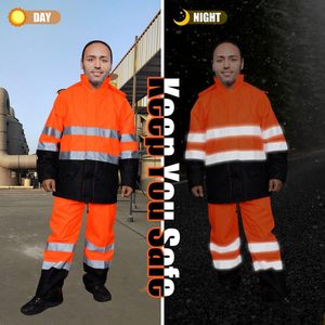 Waterproof ANSI Class 3 <strong>Safety</strong> Rain <strong>Jacket</strong> with Reflective Tapes CE Certified Customized Logo-Vintage Workwear Streetwear - Product Image 5