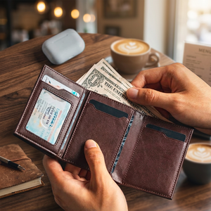 ที่ใส่บัตรหนังวัววินเทจพร้อมกระดุมปิดสำหรับใส่บัตรเครดิตและเก็บเงินสด - Product Image 3
