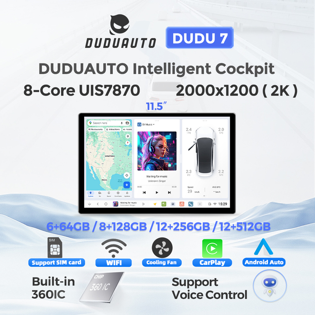 DUDUAUTO Hi-Fi DSP DTS 5.1 AptX HD Sound Universal 2 Din Wireless CarPlay Android Auto DAB+ 2K QLED Dual Band GPS CE Car Player