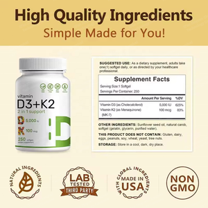 Cápsulas de Gel Suave Veganas 100% a Base de Plantas con Vitamina D3 K2 5000 UI y Aceite de Coco OEM y ODM, Mejoran la Inmunidad y la Densidad Ósea - Product Image 3