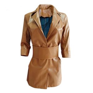Abito da donna <span class=keywords><strong>con</strong></span> Logo personalizzato in <span class=keywords><strong>pelle</strong></span> sintetica-abito corto Sexy <span class=keywords><strong>con</strong></span> cintura, abito da <span class=keywords><strong>giacca</strong></span> in finta <span class=keywords><strong>pelle</strong></span> per Streetwear - Product Image 5