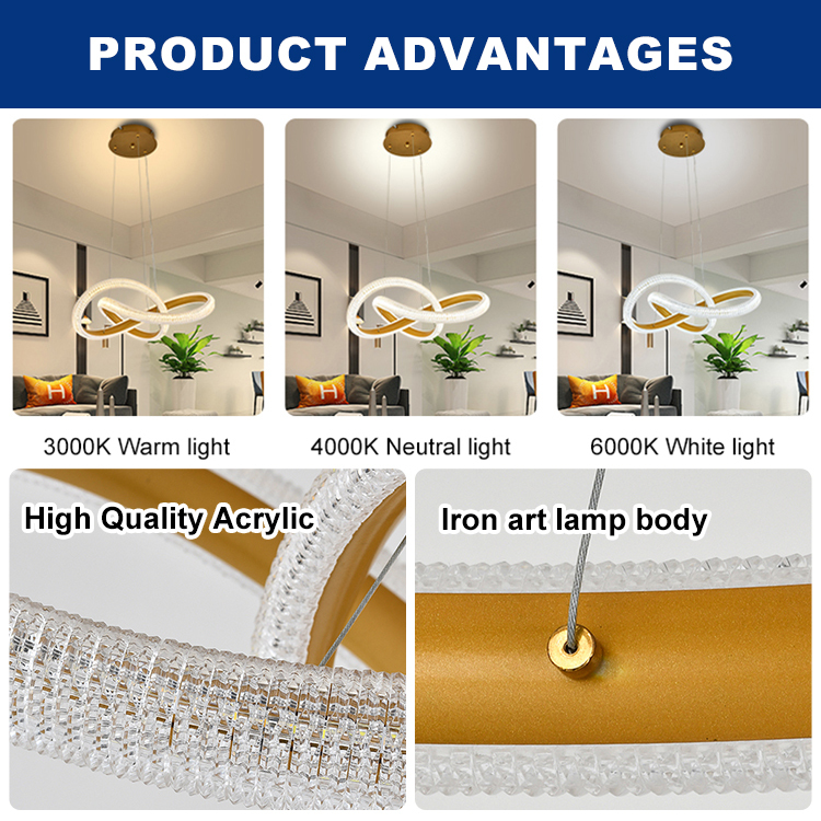 Modern Golden Aluminum LED Chandelier 65W Eye Care Pendant Light for Bedroom · image 3