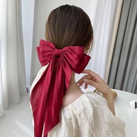 Grand nœud en tissu de style européen pour cheveux, barrettes d'été en satin, pinces à cheveux couleur unie pour queue de cheval