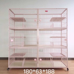3 katmanlı <span class=keywords><strong>pet</strong></span> hastane Metal büyük beyaz kedi villa kafes kapalı tekerlekler için pembe kedi villa - Product Image 1