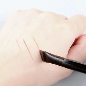 HMU wol aluminium Label pribadi pegangan kayu putih Eye Liner Ultra halus tipis datar siku Eyeliner alis kuas alis - Product Image 6