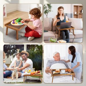 Plateau de lit en bambou <span class=keywords><strong>avec</strong></span> barre de support et pieds pliables, plateau de repas pour lit et canapé, pour manger et poser ordinateur portable, plateau TV - Product Image 5