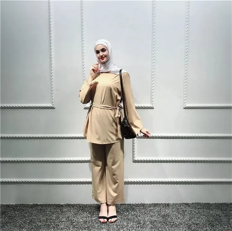 Новейший дизайн, малазийский мусульманский женский модный элегантный топ и брюки, комплект из костюма, плюс размер, прямой силуэт с техникой печати