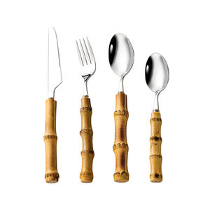 Set di posate in acciaio inossidabile 304 di nuova concezione, sostenibile, con manico in bambù, lucidatura a specchio, minimalista, personalizzabile, cucchiaio e forchetta da campeggio - Product Image 5