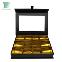 Caja de Chocolate de trufa hecha a mano de papel Kraft personalizada embalaje Rectangular de lujo negro plegable caja de Chocolate magnética con ventana