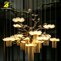 Grand lustre en forme de branche d'arbre, style asiatique moderne, luminaire de plafond pour hall d'hôtel