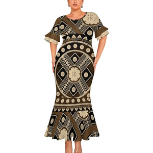 Double Cuff Round Neck Fishtail <b>Dress</b> High Quality Custom Polynesian Samoan Tribal Pattern Design Mermaid <b>Dress</b> - Product Image 3