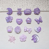 Accessoires de décoration pour chaussures en résine à paillettes violettes style dessin animé, breloques DIY pour coques de téléphone à la colle crème, ornements de chaussures scintillants en forme de fleur, cœur, lune et nœud