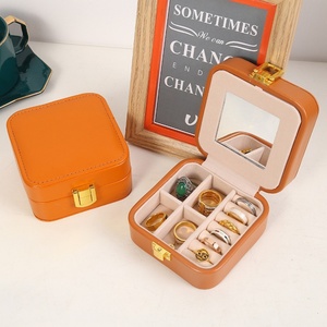 Custom Logo Velvet <b>Square</b> Zipper Closure Jewelry Box Organizer Earring Ring Necklace Bangle Portable Travel Case <b>Mirror</b> - Product Image 1