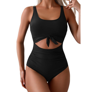 Traje de baño de una pieza para mujer 2026 Euro con control de abdomen, efecto adelgazante, aberturas y lazo en la espalda, a la moda - Product Image 1