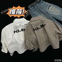 Veste Chemise en Jean pour Garçons, Style Streetwear, Gris Délavé, Manches Longues, Boutonnée, Imprimé Texte, Vêtement d'extérieur Tendance, Vente en Gros, Imperméable