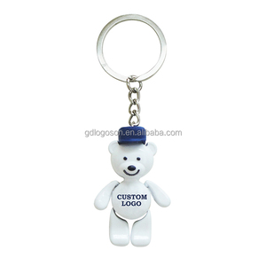 Venta al por mayor nombre personalizado impreso 3D oso de peluche llavero pequeño de metal blanco con forma de oso llavero con estilo de dibujos animados logotipo personalizado - Product Image 1