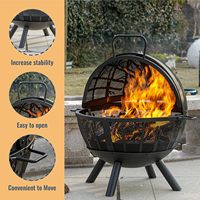 Boule de foyer extérieur en fer avec écran anti-étincelles et bac à cendres amovible, style classique pour les feux de camp dans le jardin et la cour