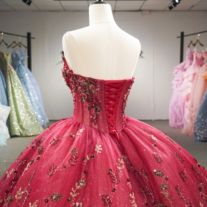 Vestidos de Quinceañera de Chifón Borgoña Dy6925 con Hombros Decorados con Cuentas, Vestido de Gala con Apliques, Lentejuelas Brillantes y Bordado Floral para Fiesta de Graduación - Product Image 6