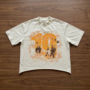 เสื้อยืดผ้าฝ้าย230Gsm ของผู้ชายแบบกำหนดเองระบายอากาศได้ดีน้ำหนักมากโอเวอร์ไซส์พอดีกับชายเสื้อครอปสกรีนพิมพ์ลายทรงถุง - Product Image 3